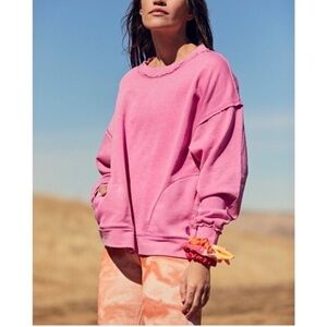 Free People Movement Metti Crew Sweatshirt in Pink Distressed Pullover Small